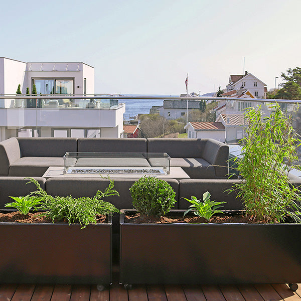 Plantekasse sortlakeret alu 60x120x40 cm m/gule hjul