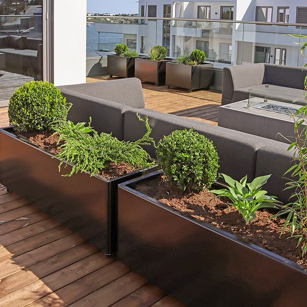 Plantekasse sortlakeret alu 60x120x40 cm m/gule hjul