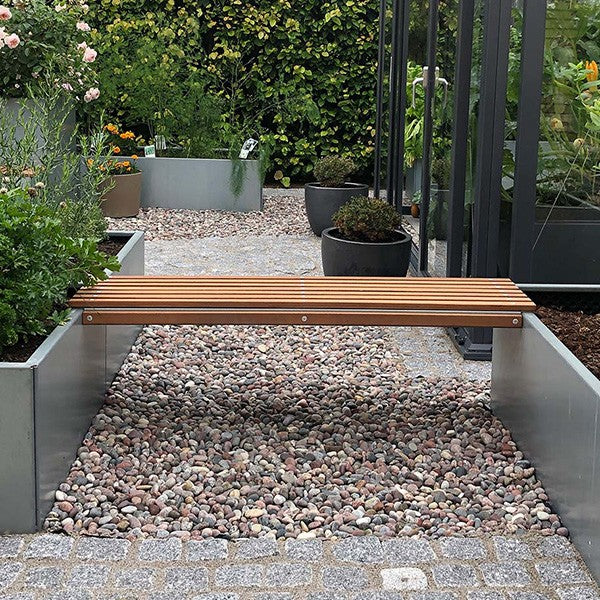 Bænk til plantekasser mahogni på galv stål 33x118 cm