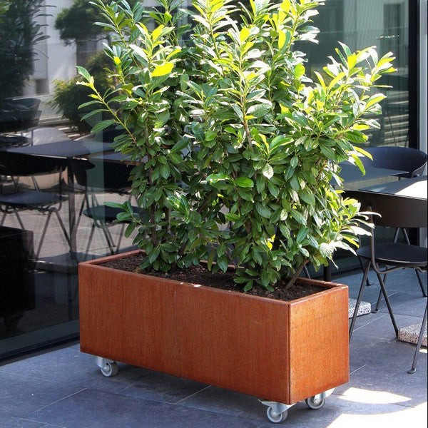 Plantekasse cortenstål modern m/hjul 40x120x40 cm