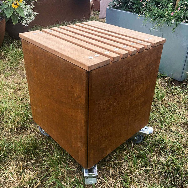 Plantekasse cortenstål modern m/hjul 80x80x40 cm