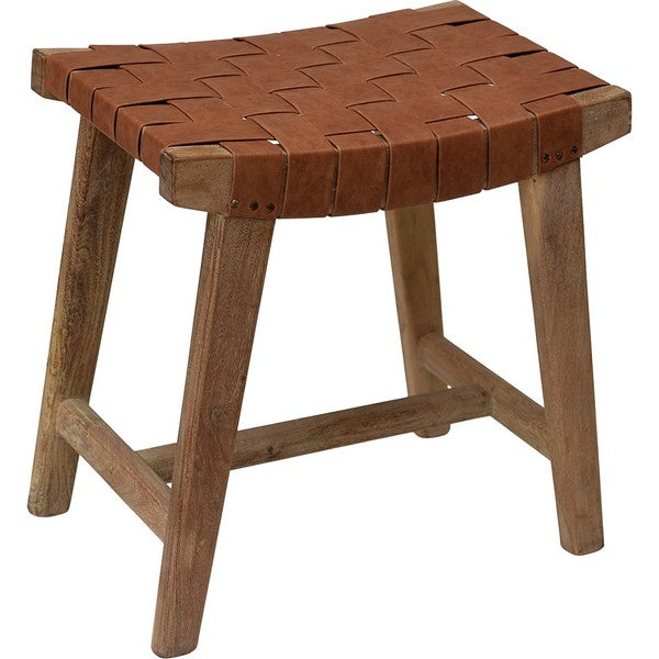 James skammel med læder flet - brun 46x45x30 cm