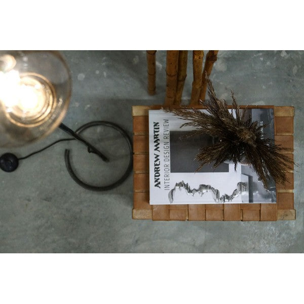 James skammel med læder flet - brun 46x45x30 cm