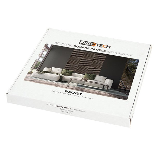 FibroTech akustikpanel SQUARE 22x520x520 mm 2 stk/pakke - Walnut