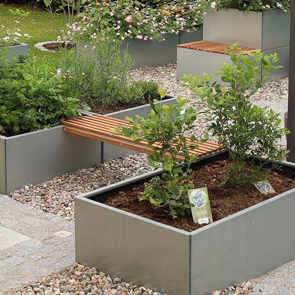 Bænk til plantekasser mahogni på galv stål 33x118 cm