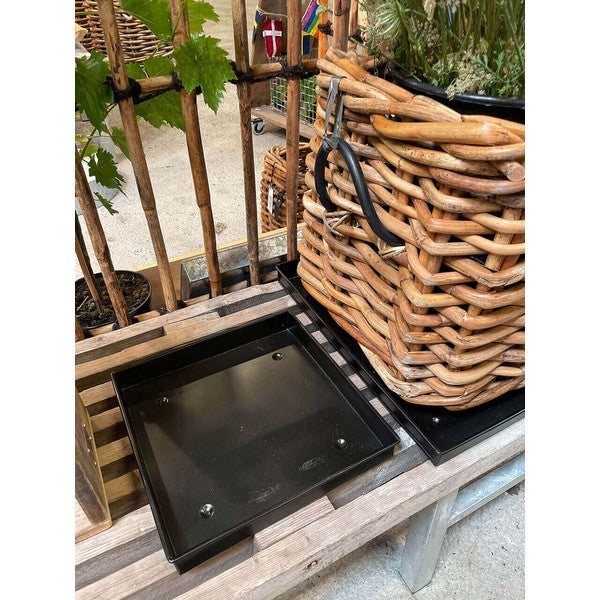 Sort Mini Firkantet Bundbakke (t/Rattankurv) L30xB30xH4 cm