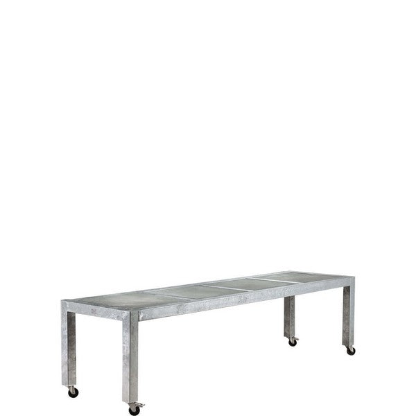 Galvaniseret Spisebord 4 Fliser (60 x 60 cm) m Hjul (Bordben: 8 x 8 cm) L281xB76xH74 cm
