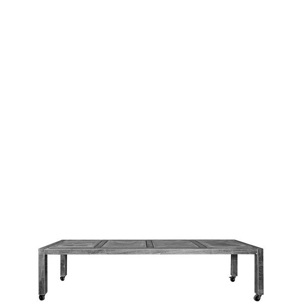 Galvaniseret Spisebord 4 Fliser (60 x 60 cm) m Hjul (Bordben: 8 x 8 cm) L281xB76xH74 cm