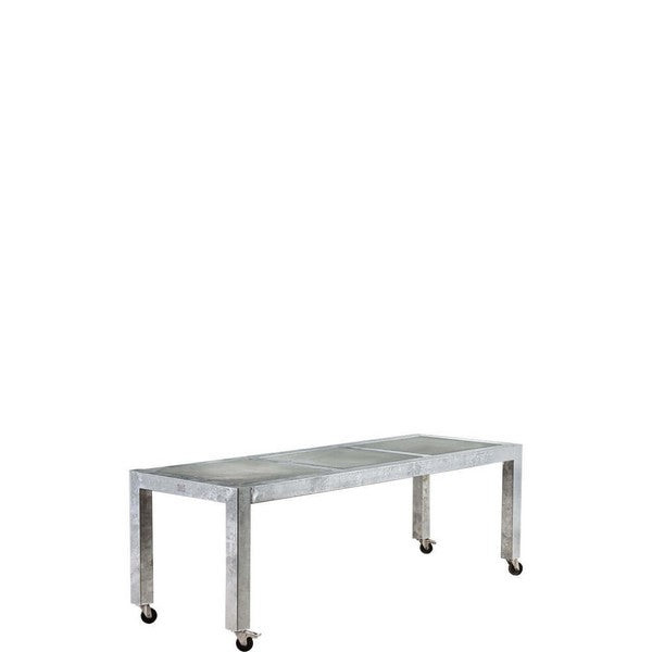 Galvaniseret Spisebord 3 Fliser (60 x 60 cm) m Hjul (Bordben: 8 x 8 cm) L213xB76xH74 cm