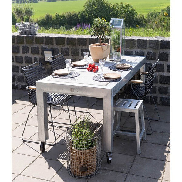 Galvaniseret Spisebord 3 Fliser (60 x 60 cm) m Hjul (Bordben: 8 x 8 cm) L213xB76xH74 cm