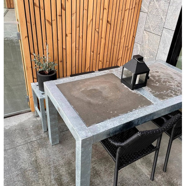 Galvaniseret Spisebord 2 Fliser (50 x 50 cm) u Hjul (Bordben: 8 x 8 cm) L123xB67xH74 cm