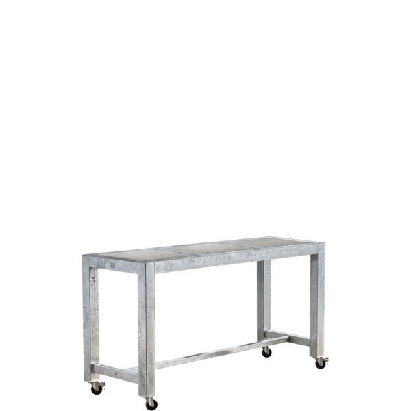 Galvaniseret Barbord 3 Fliser (50 x 50 cm) m Hjul L179,5xB66,5xH100 cm