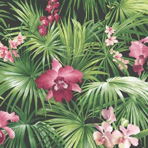 Tapet med blomster grøn, pink 0,53x10,05 meter