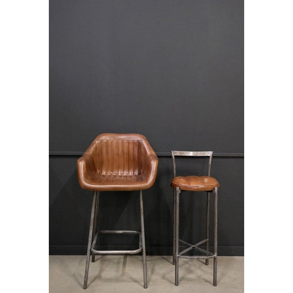 Portland barstol med rundt lædersæde - 97x38x38 cm