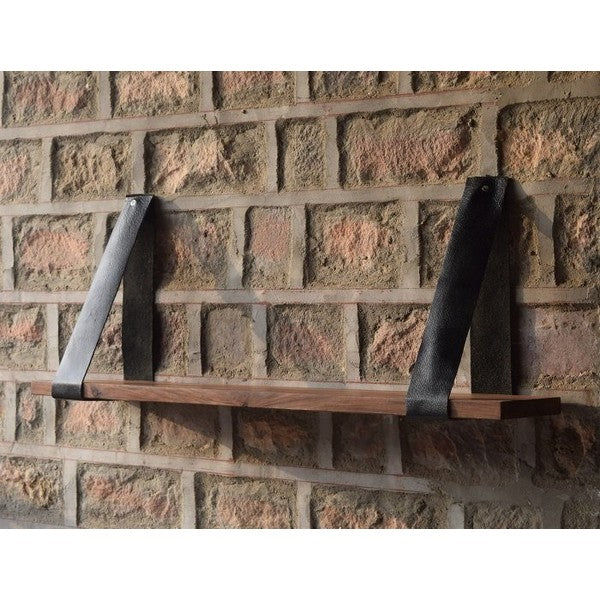 Svævehylde Hayfay med sorte læderstropper 100x20 cm