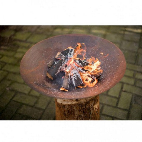 Corten stål fire pit bålfad på træstub Ø60