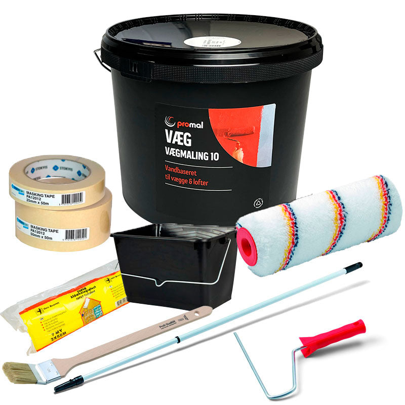 Vægmaling glans 10, 10 liter hvid inkl værktøj