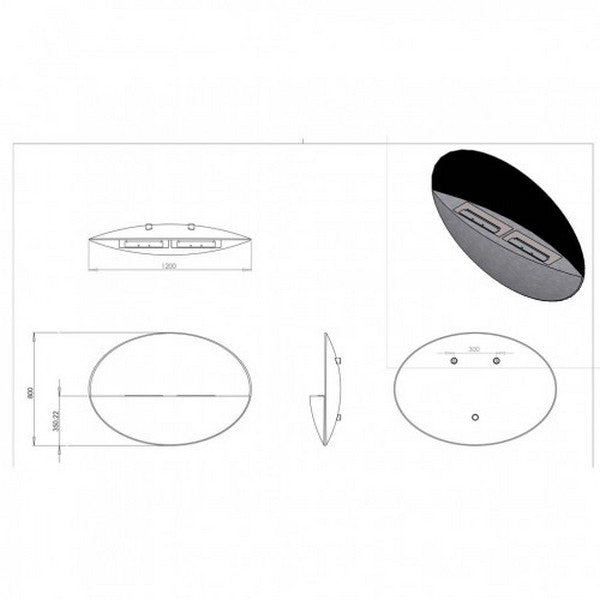 Prometheus OB sort - væghængt biopejs 115 cm 2x2L
