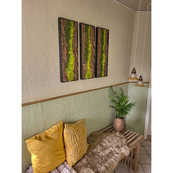 Mosbillede med bark 21x60 cm