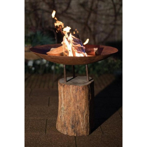 Corten stål fire pit bålfad på træstub Ø60