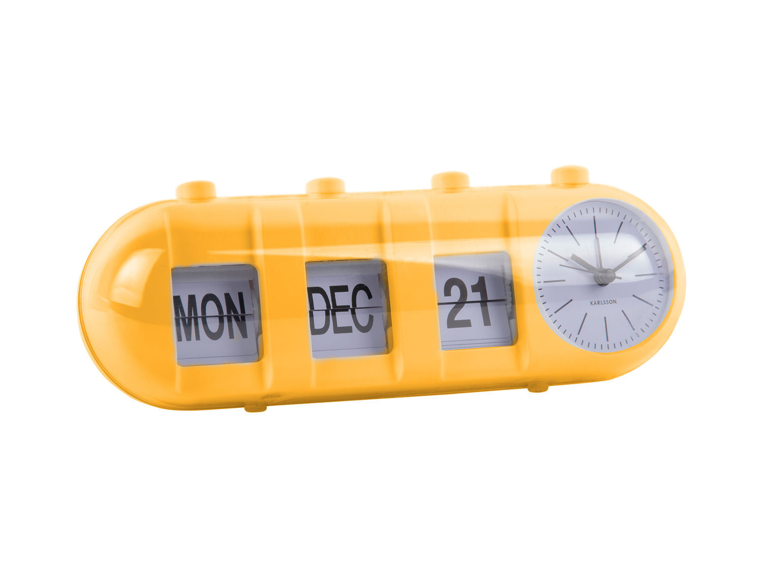 Karlsson Vækkeur Retro Tube Calendar Flip lys gul