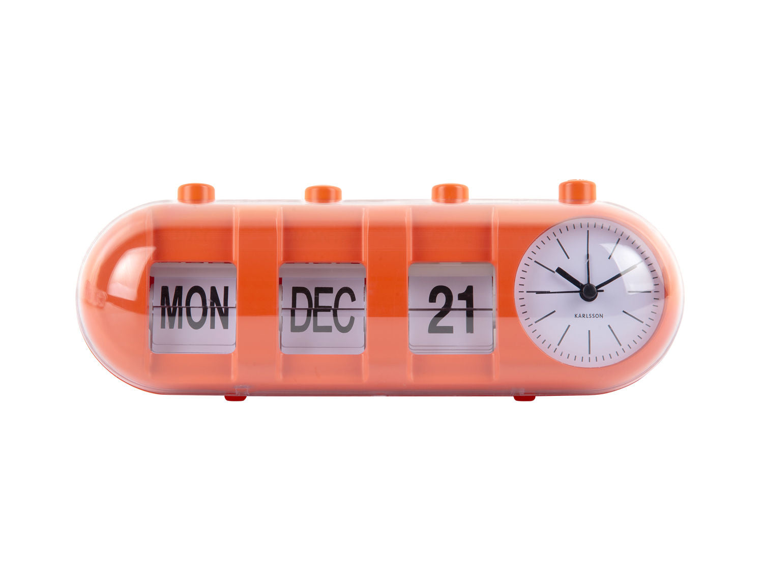Karlsson Vækkeur Retro Tube Calendar Flip lys orange