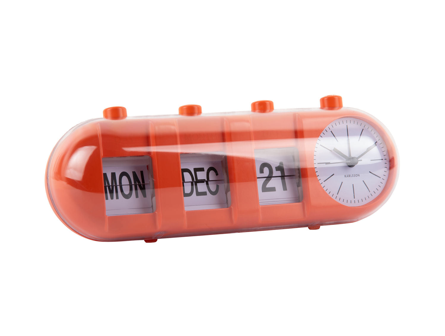 Karlsson Vækkeur Retro Tube Calendar Flip lys orange