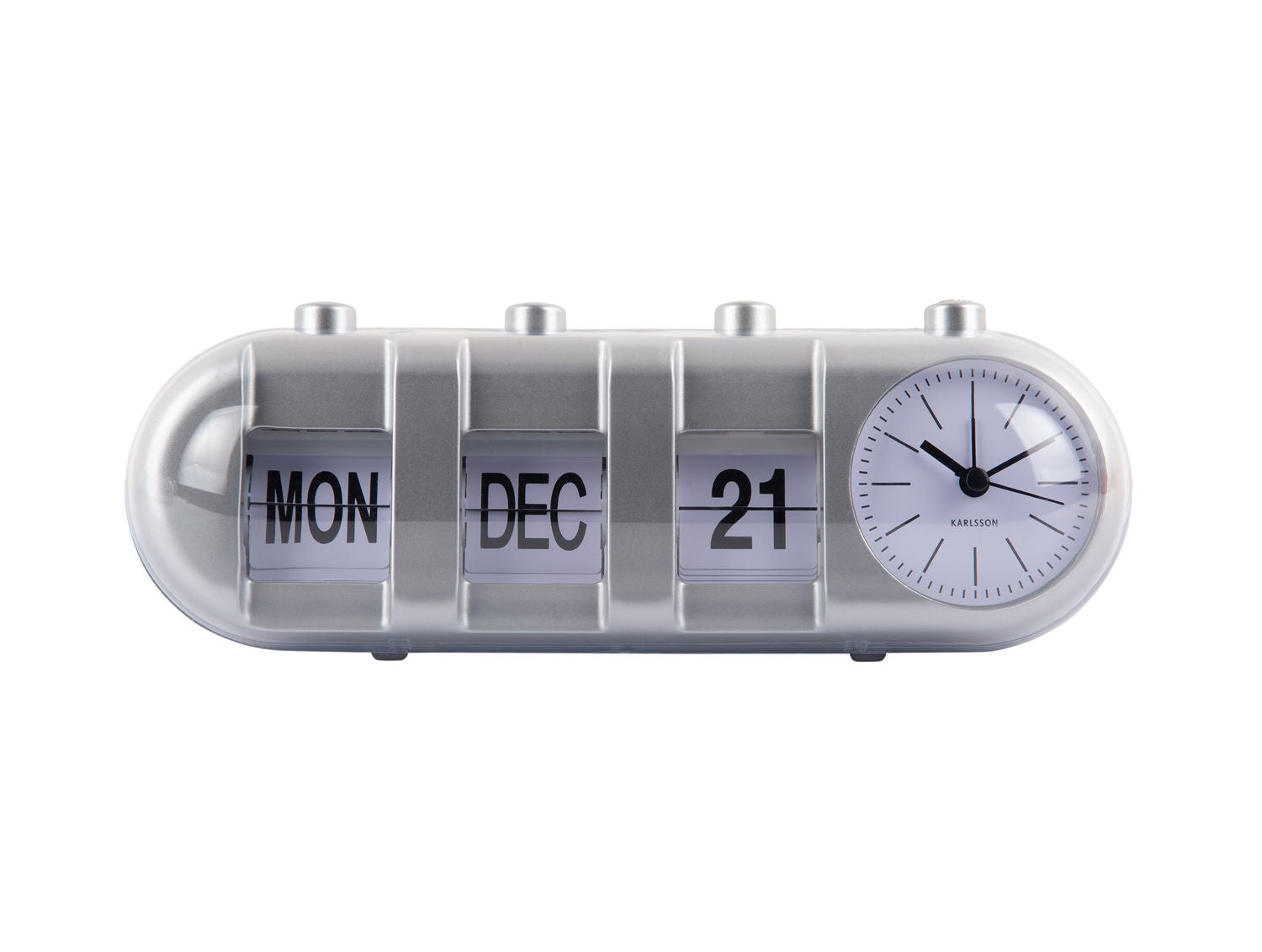 Karlsson Vækkeur Retro Tube Calendar Flip sølv