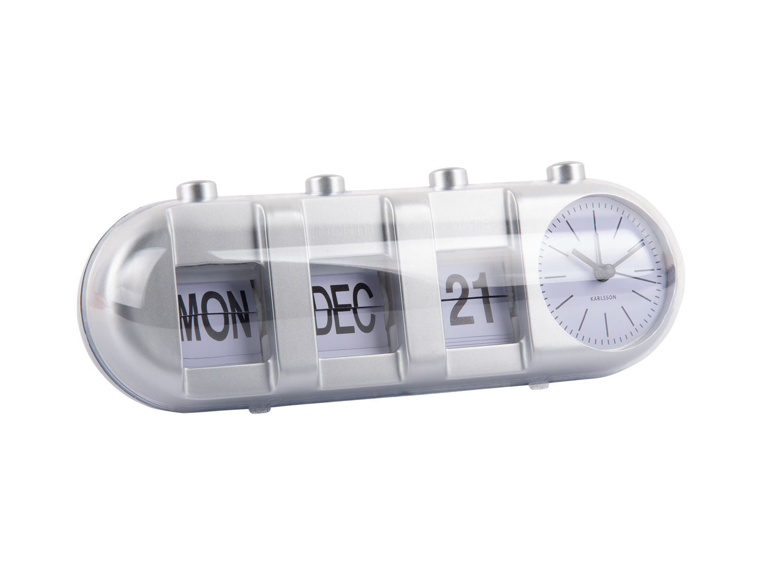 Karlsson Vækkeur Retro Tube Calendar Flip sølv