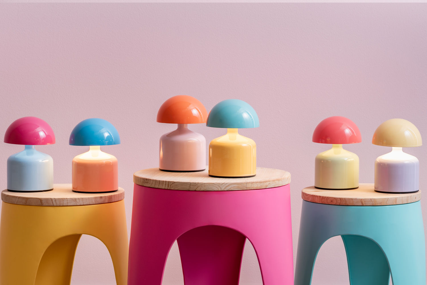 Leitmotiv Taburet set Double Funky bright pink & bright yellow