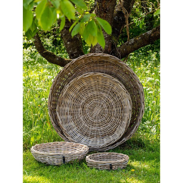 Rund Rattanbakke - kubu - (sæt m. 4 stk. / 4 str.) 1xØ45X12 cm - 1xØ62x14 cm - 1xØ85x17 cm - 1xØ110x20 cm