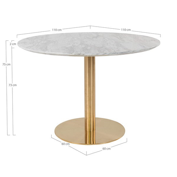Bolzano Spisebord top i marmorlook og ben i messinglook Ø110x75cm
