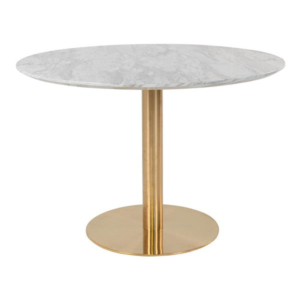 Bolzano Spisebord top i marmorlook og ben i messinglook Ø110x75cm