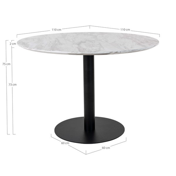 Bolzano Spisebord top i marmorlook og sort ben Ø110x75cm