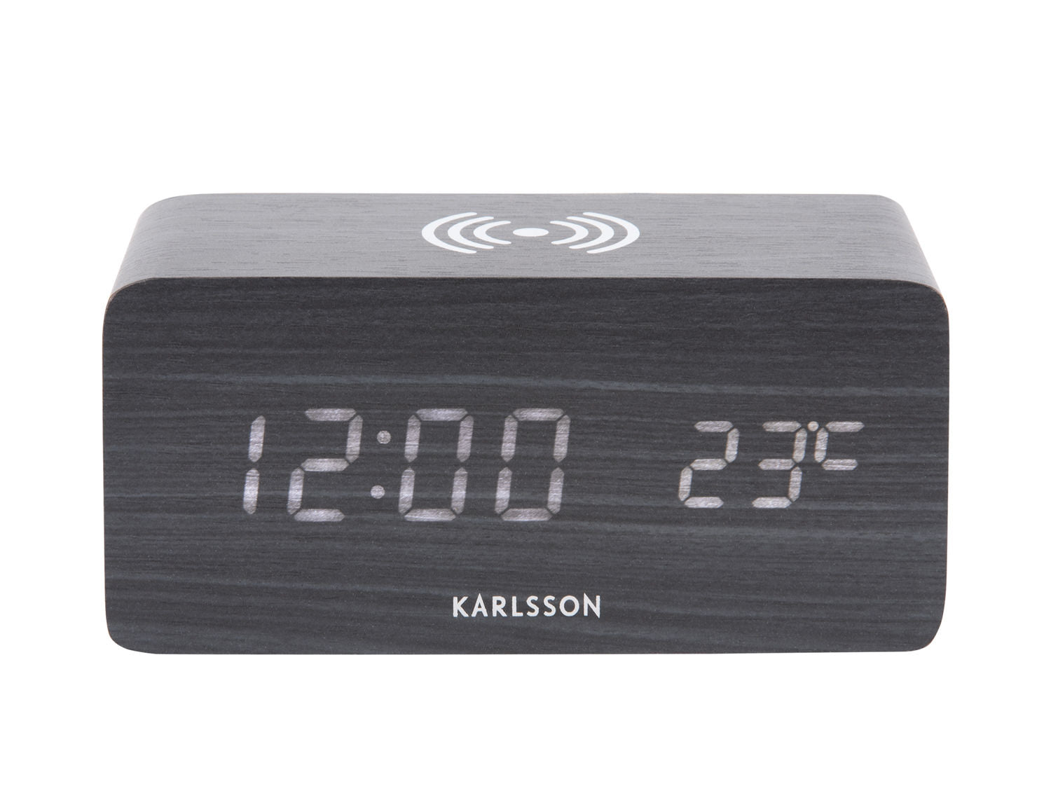 Karlsson Vækkeur Blok m. telefonoplader LED sort finer, hvid LED