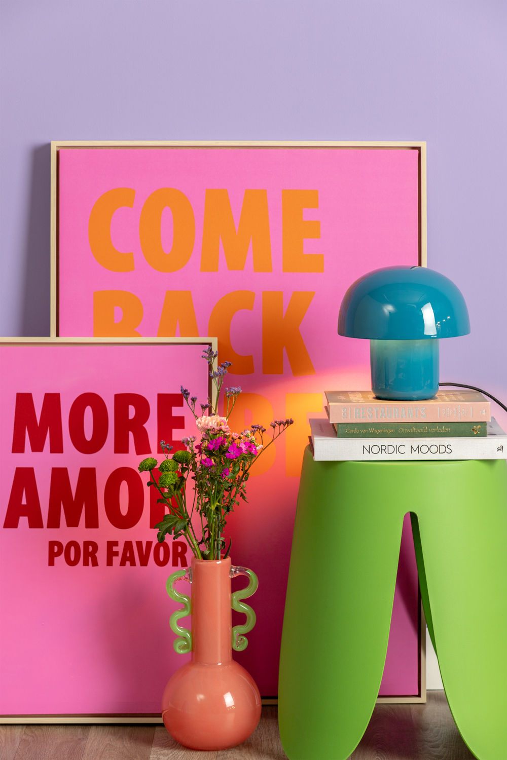 nutid Vase Fiesta glas medium lys pink, grønne hanke