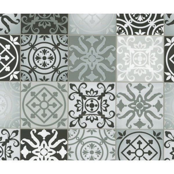 Selvklæbende folie tiles black/white 45x200 cm