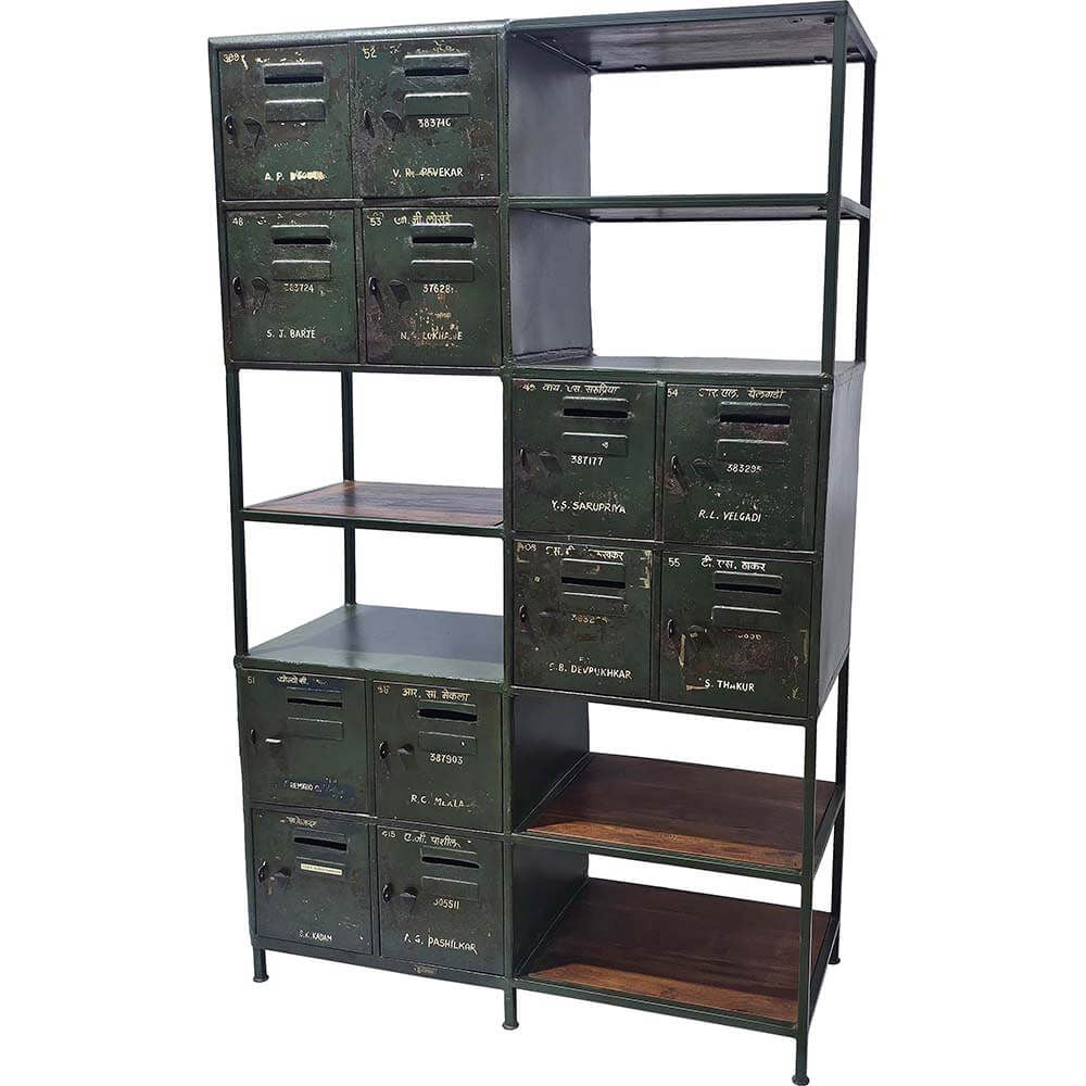 Trademark Living Reol med hylder og vintage lockerskabe