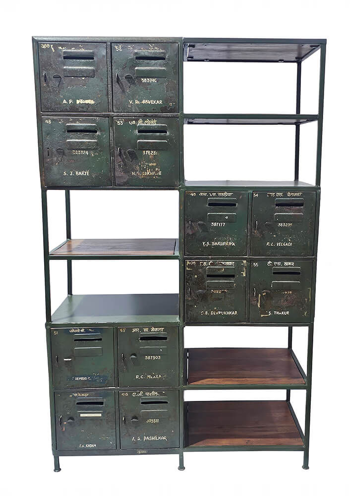 Trademark Living Reol med hylder og vintage lockerskabe