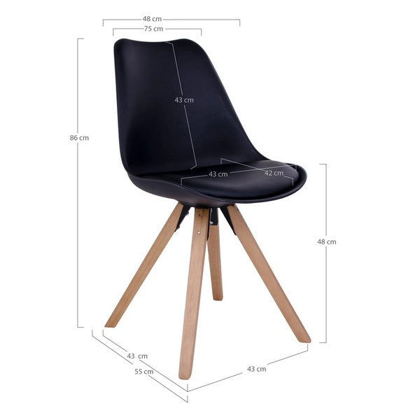 Bergen spisebordsstole sæt af 2 stole i sort med natur ben 86x44x38 cm