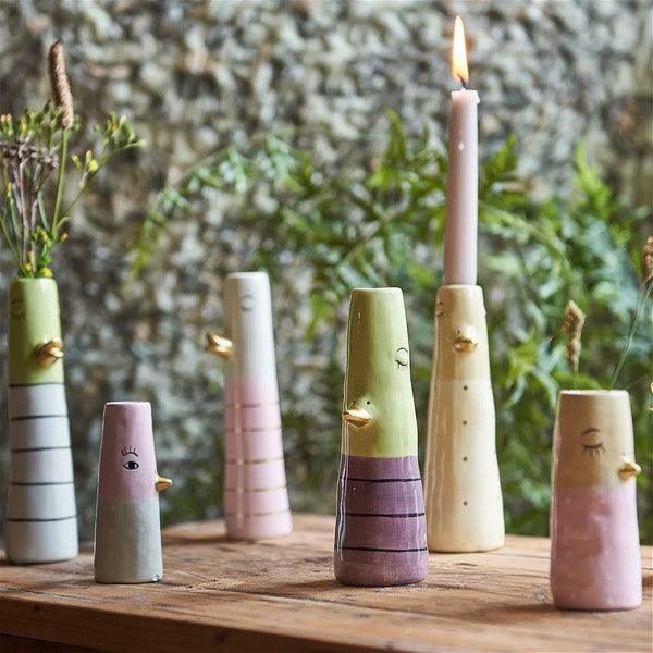 Speedtsberg keramik vaser/lysestager med ansigt 2 forskellige farver 4x10 cm light aqua/aqua