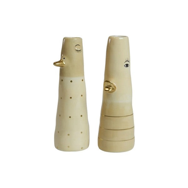 Speedtsberg keramik vaser/lysestager med ansigt 2 forskellige farver 5x16 cm yellow/light yellow