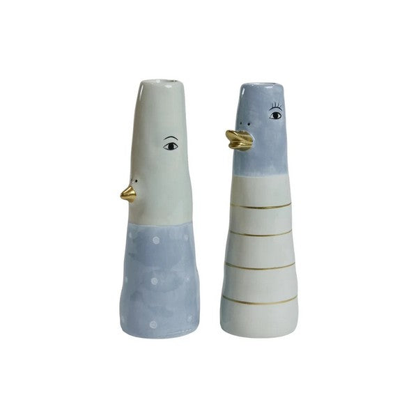 Speedtsberg keramik vaser/lysestager med ansigt 2 forskellige farver 5x16 cm Blue