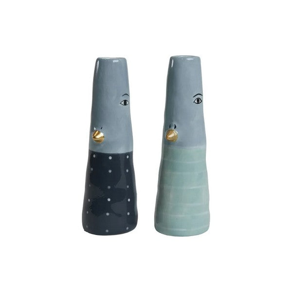 Speedtsberg keramik vaser/lysestager med ansigt 2 forskellige farver 5x16 cm blue/aqua