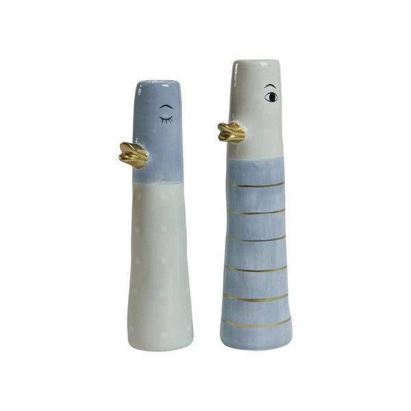 Speedtsberg keramik vaser/lysestager med ansigt 2 forskellige farver 4,5x18 cm blue