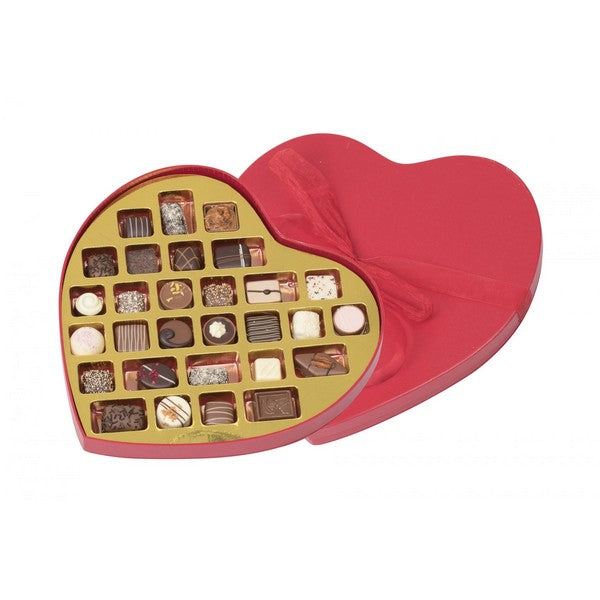 Stort rød hjerte hatteæske 390 gram 29 stk. luksus chokolade