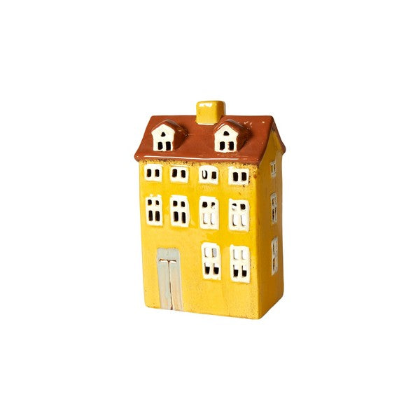 Speedtsberg keramik hus til fyrfadslys 12x8x18 cm gul