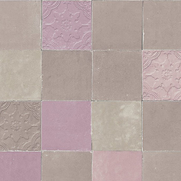 Tapet flisemosaik i rosa, syren og beige 0,53x10,05 meter