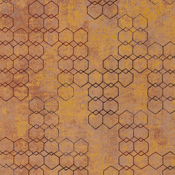 Tapet grafisk i brændte farver med kobber 0,53x10,05 meter