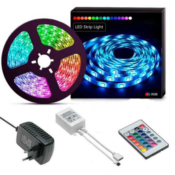 LED strip Light sæt 5 m RGB/farveskift